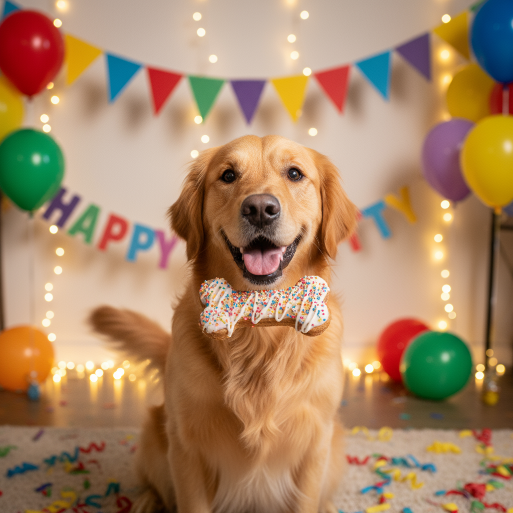 Dog with birthday celebration